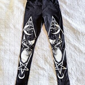Black Cat Pentagram Print Killstar Leggings